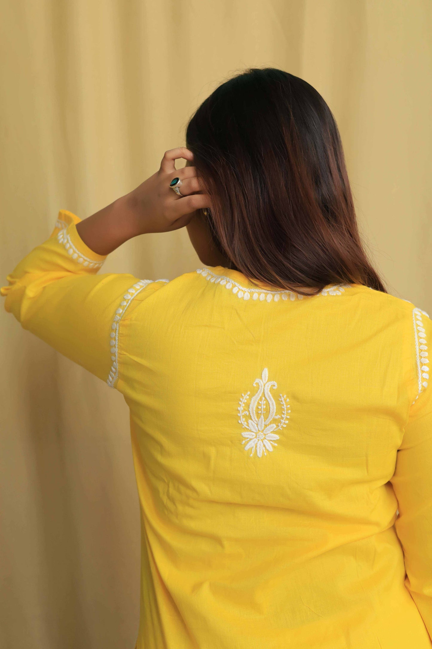 Aabdaar Cotton Chikankari Kurta - Yellow