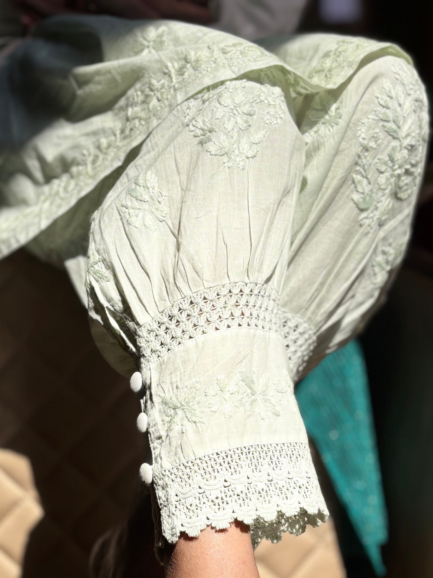 Aabdaar Cotton Chikankari Co-ord set - Pista Green