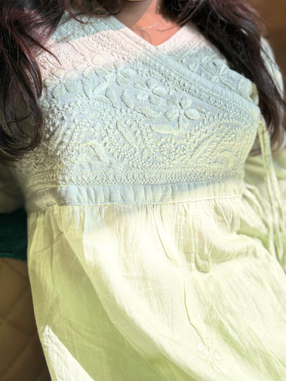 Aabdaar Cotton Chikankari Co-ord set - Pista Green