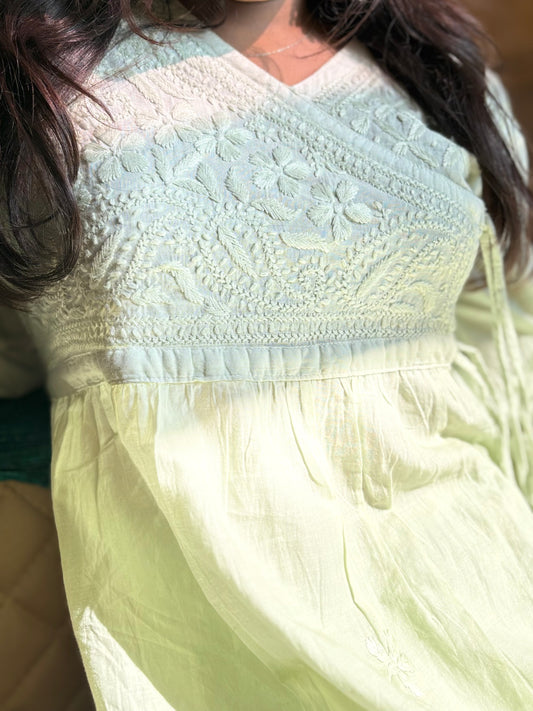 Aabdaar Cotton Chikankari Co-ord set - Pista Green