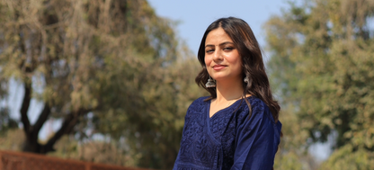 Aabdaar Cotton Chikankari Co-ord set - Navy Blue