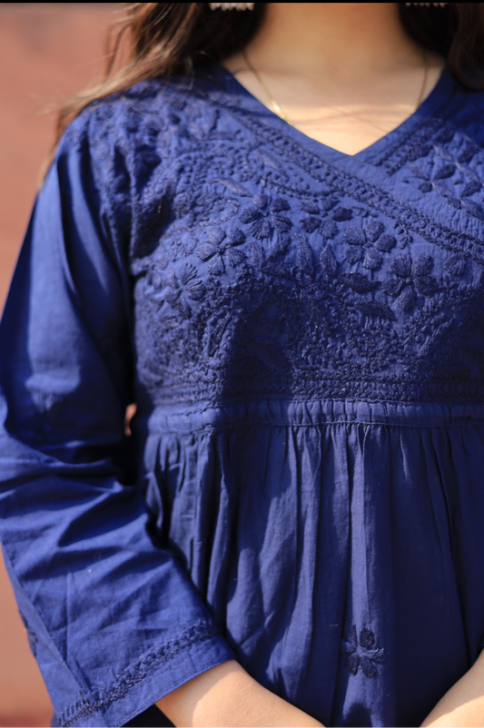 Aabdaar Cotton Chikankari Co-ord set - Navy Blue