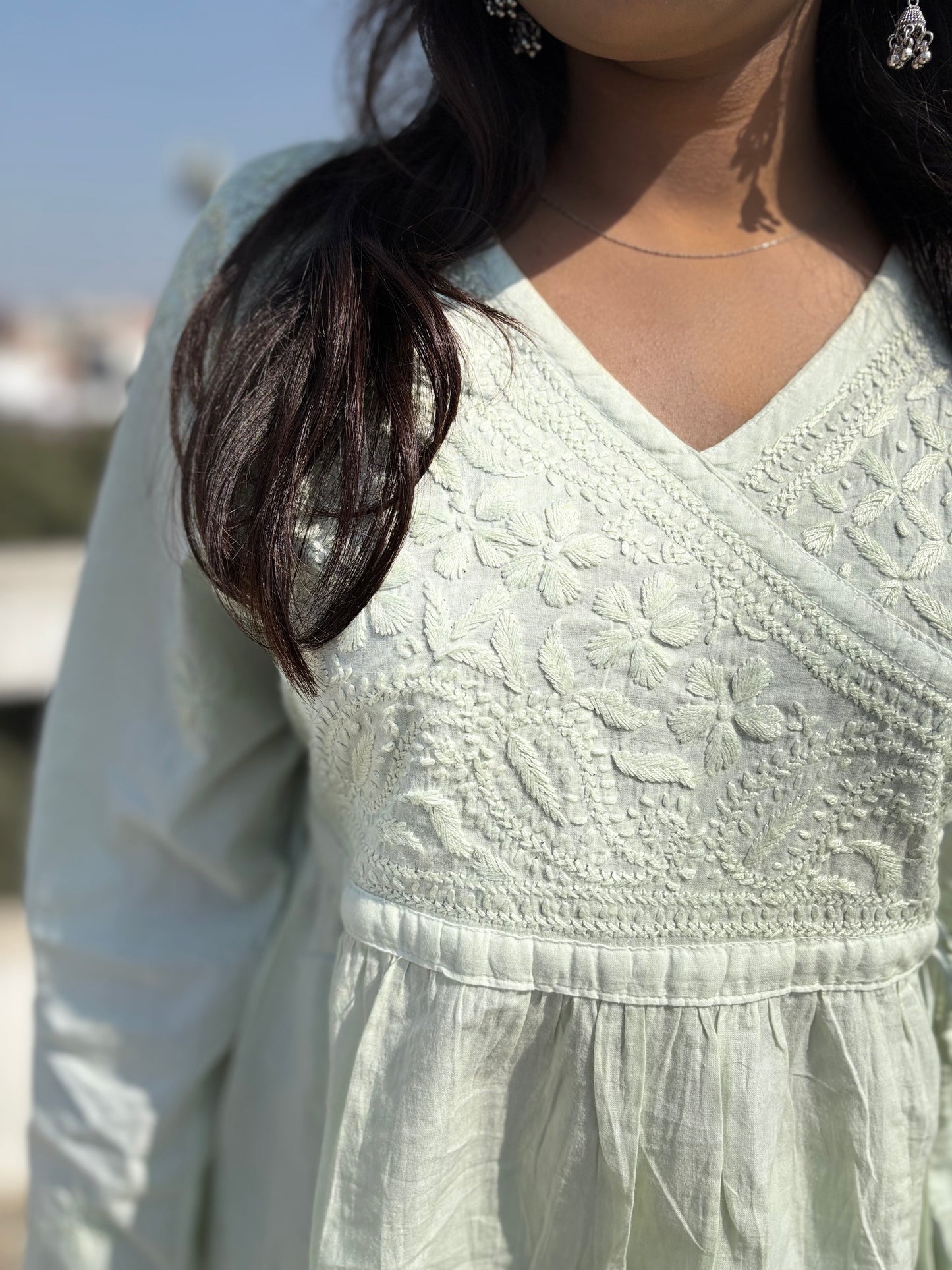 Aabdaar Cotton Chikankari Co-ord set - Pista Green