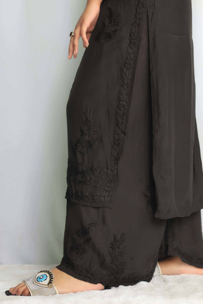 Premium Muslin Chikankari Kurta palazzo set - Black
