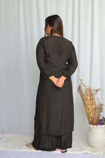 Premium Muslin Chikankari Kurta palazzo set - Black