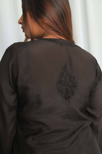 Premium Muslin Chikankari Kurta palazzo set - Black
