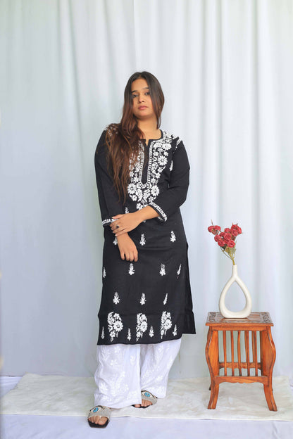 Cotton Chikankari Kurta - Black