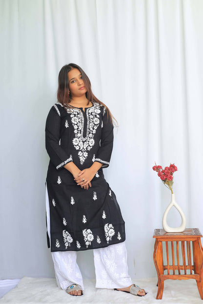 Cotton Chikankari Kurta - Black