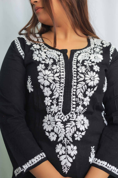 Cotton Chikankari Kurta - Black