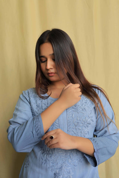 Aabdaar Rayon Chikankari Kurta - Gray (dual tone)