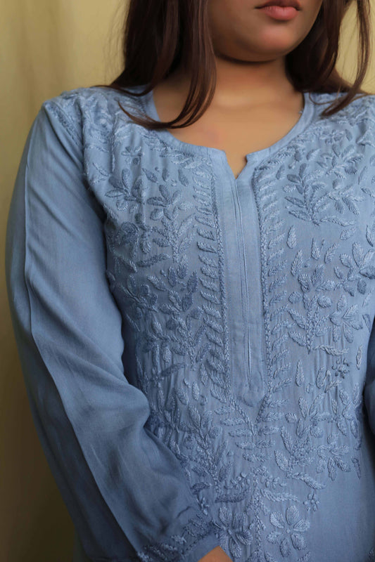 Aabdaar Rayon Chikankari Kurta - Gray (dual tone)