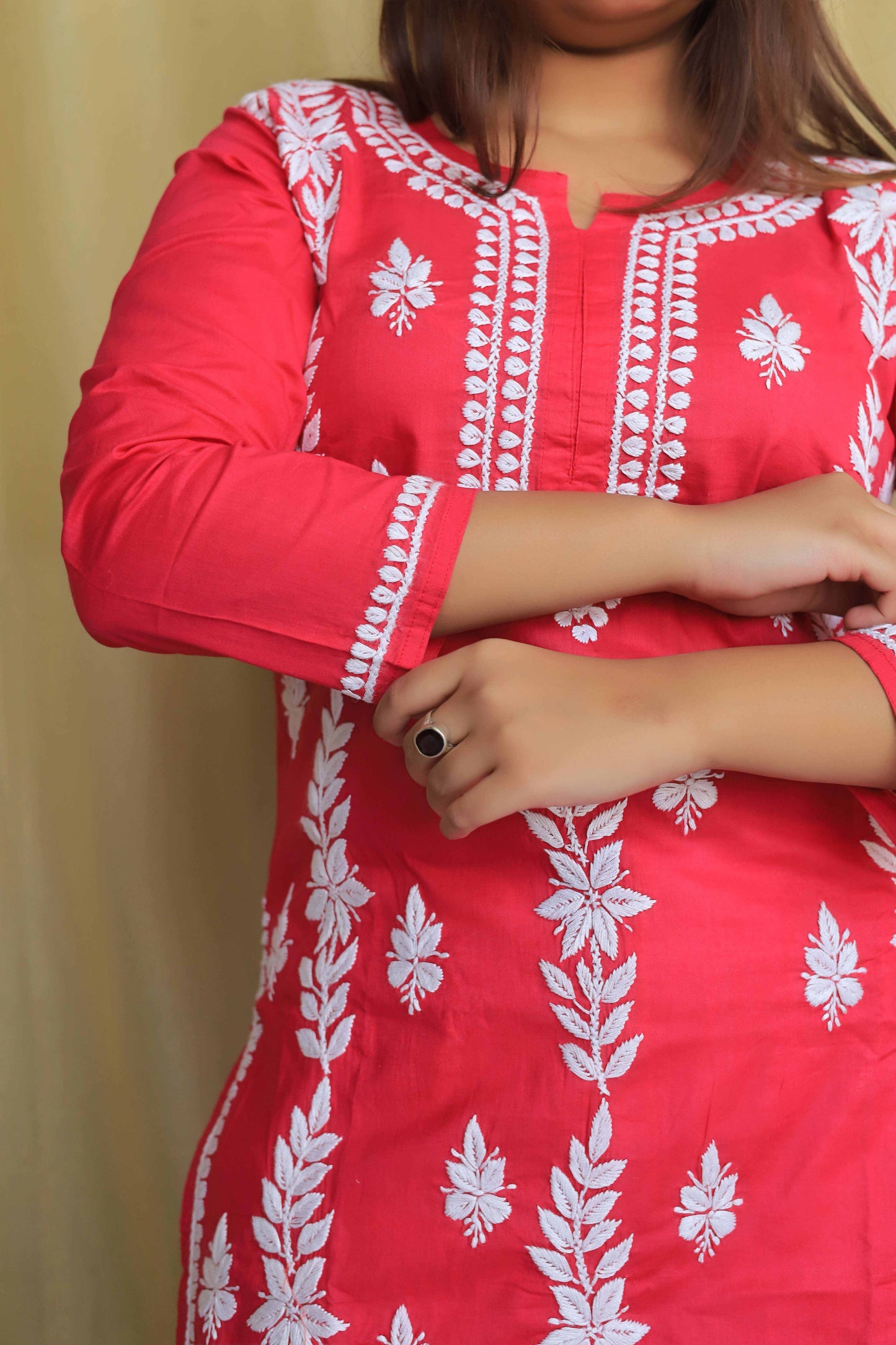 Aabdaar Cotton Chikankari Kurta - Pink