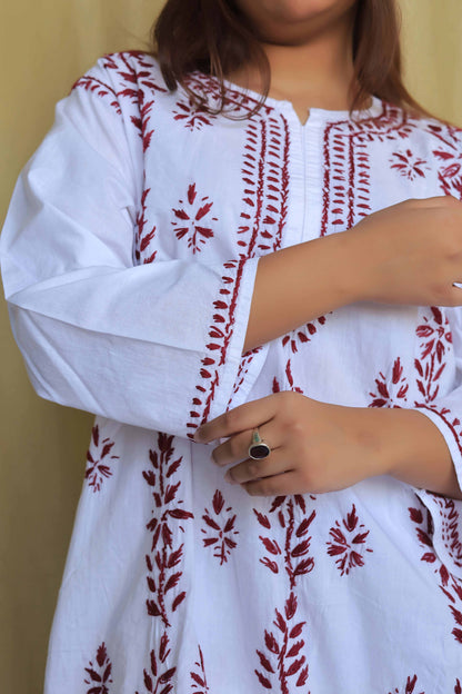 Aabdaar Cotton Chikankari Kurta - White