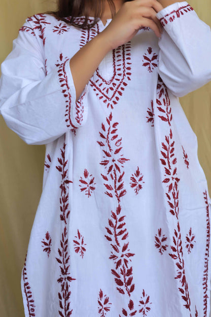 Aabdaar Cotton Chikankari Kurta - White