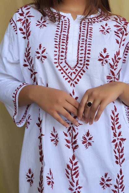 Aabdaar Cotton Chikankari Kurta - White