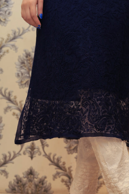 Aabdaar Premium Georgette Kurta - Navy Blue