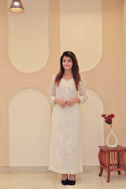 Premium Viscose 3D work Chikankari Kurta - White