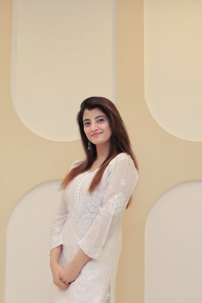 Premium Viscose 3D work Chikankari Kurta - White