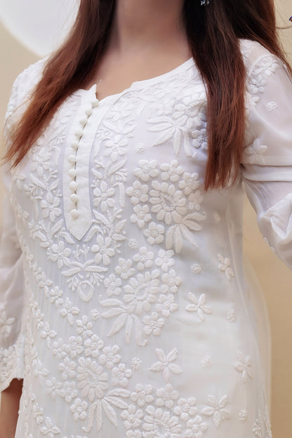 Premium Viscose 3D work Chikankari Kurta - White