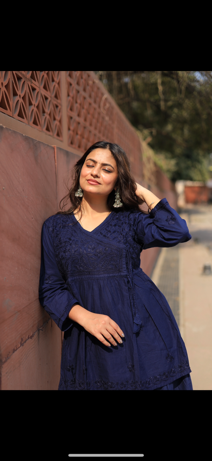 Aabdaar Cotton Chikankari Co-ord set - Navy Blue